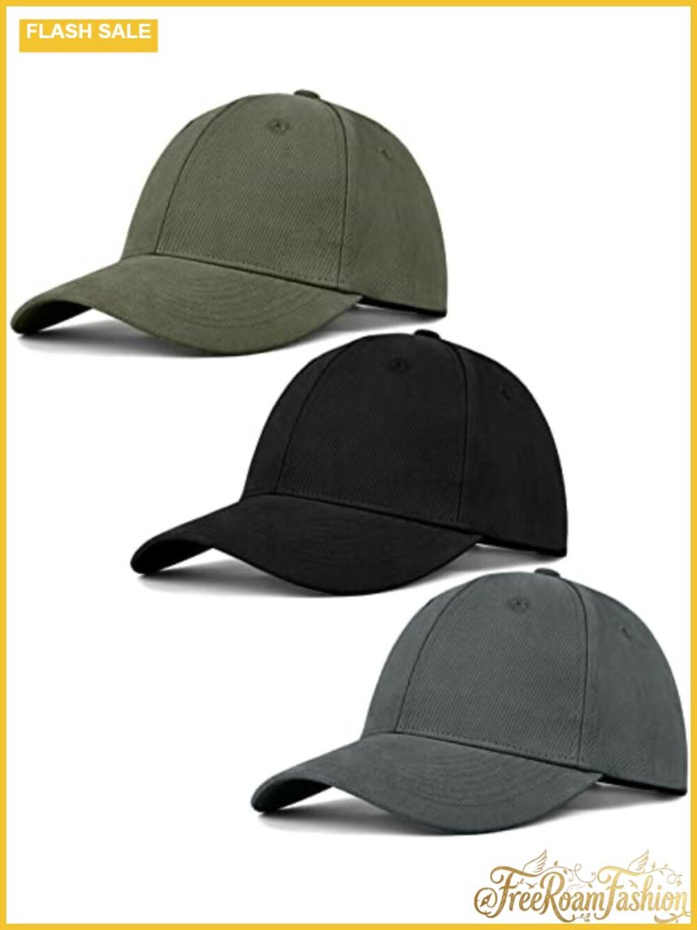 3 Pack Unisex Cotton Baseball Cap Adjustable Plain Dad Golf Hat